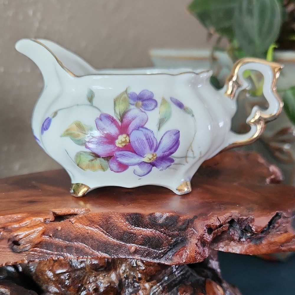 Creamer With Violet Motif And Gold Accents